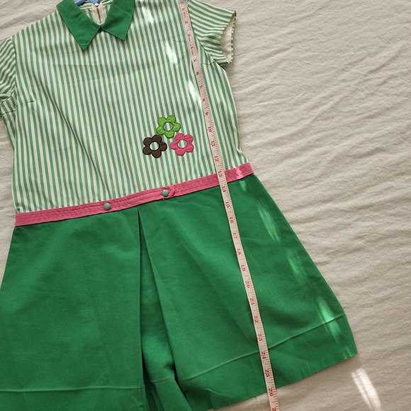 Vintage 70s Striped Flower Applique Dress kids 8/10 - Picture 5 of 8